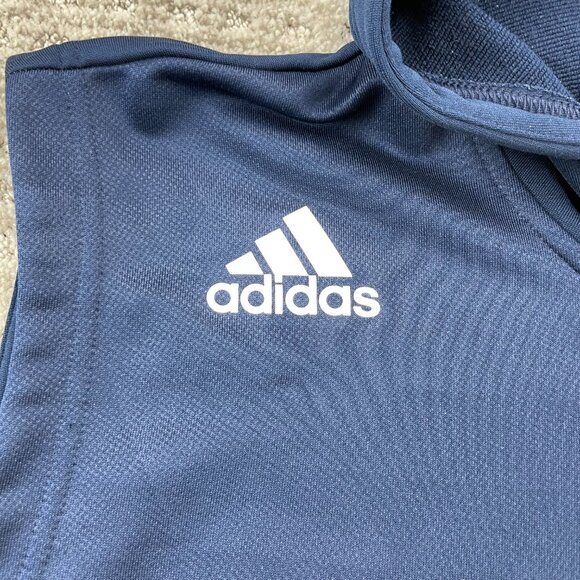 Adidas Basketball Sleeveless Hoodie Men 2XL Yellow Navy Blue Hooded Baller Hoops - Picture 3 of 8